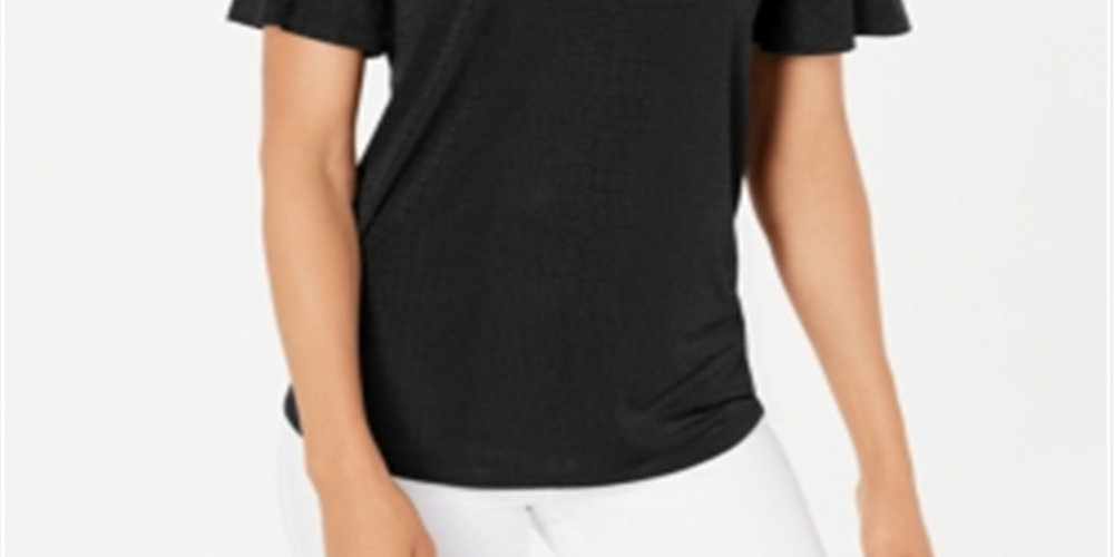 JM Collection Women's Cold Shoulder Textured Top Black Size X-Large