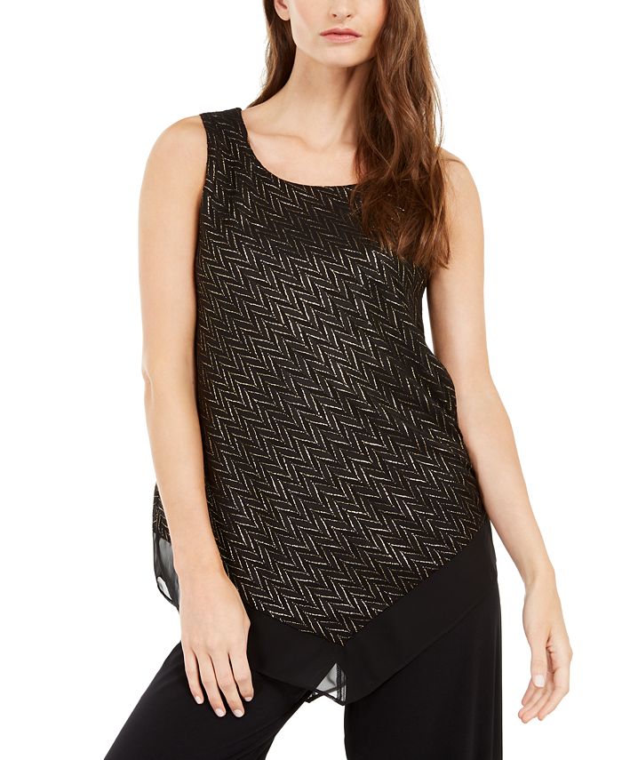 Alfani Women's Metallic Pointed Hem Top Black Size XX-Large