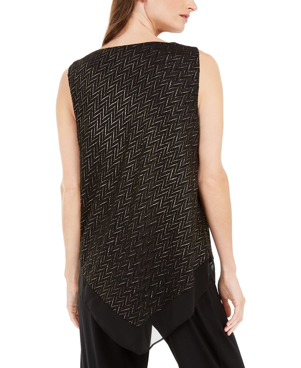 Alfani Women's Metallic Pointed Hem Top Black Size XX-Large