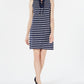 Charter Club Women's Lace Neck Striped Above the Knee Sheath Dress Blue Size Large