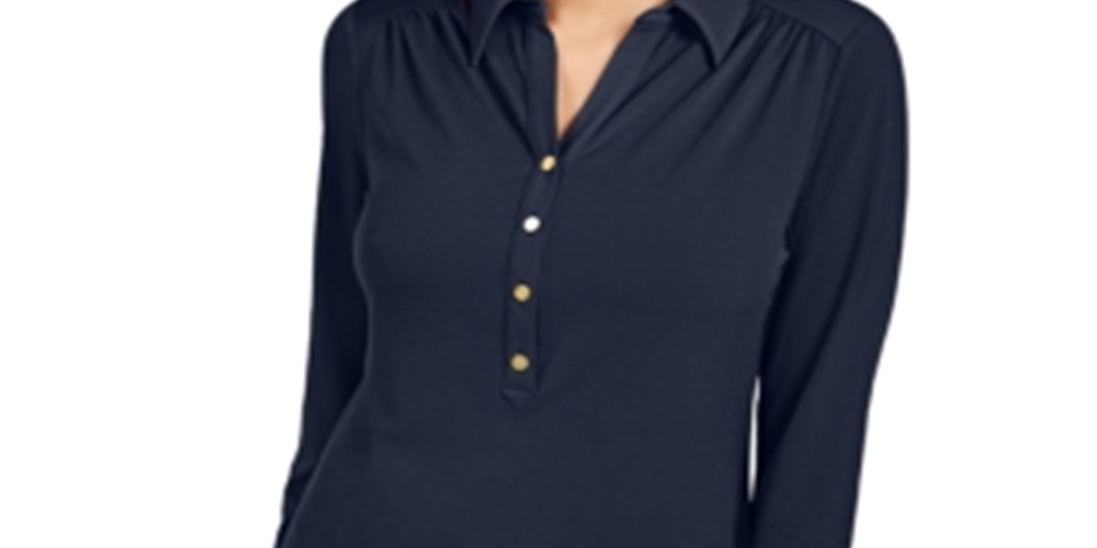 Charter Club Women's 3/4 Sleeve Polo Top Blue Size Petite XL