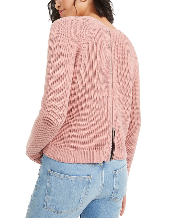 Bar III Women's Zip Back Ribbed Sweatshirt Mauve Size S