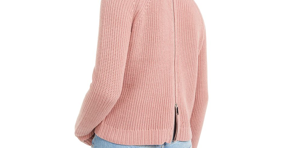Bar III Women's Zip Back Ribbed Sweatshirt Mauve Size S