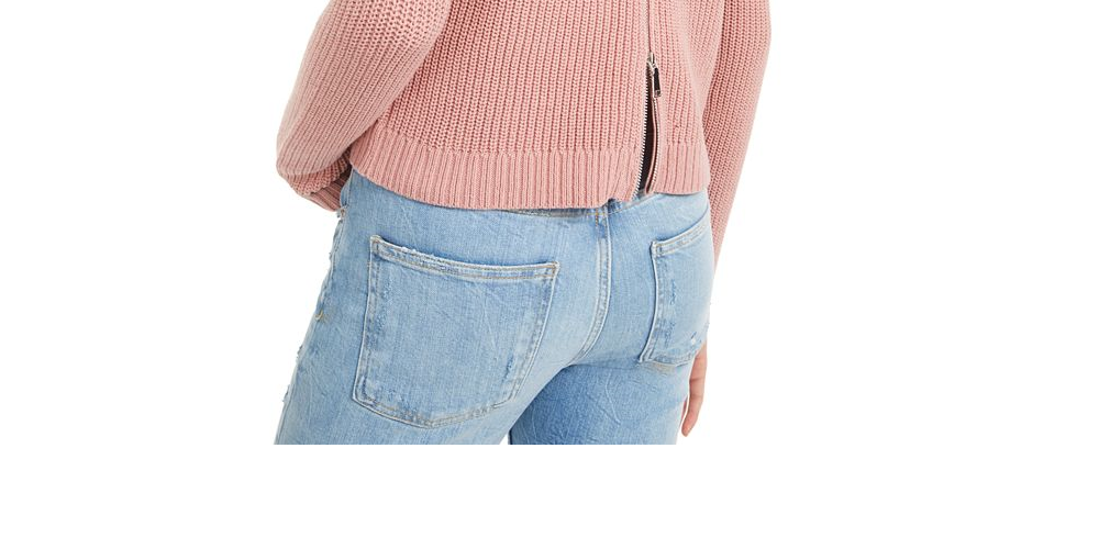Bar III Women's Zip Back Ribbed Sweatshirt Mauve Size S