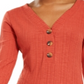 Hippie Rose Junior's Rib Knit Henley Bodysuit Red Size Large