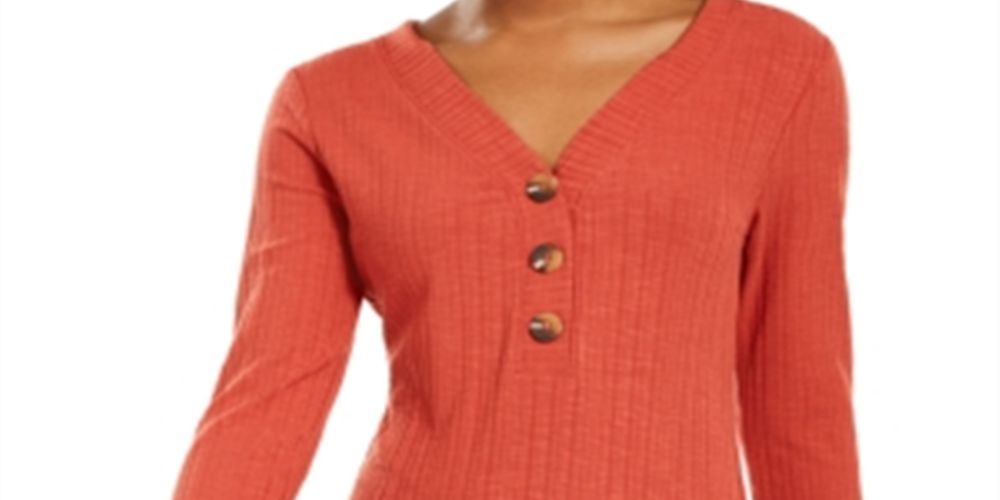Hippie Rose Junior's Rib Knit Henley Bodysuit Red Size Large