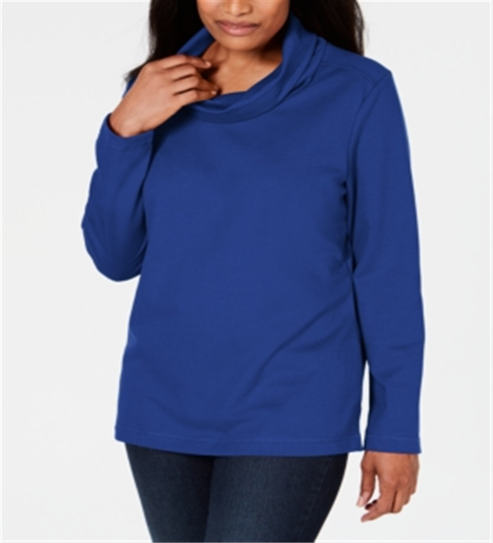 Karen Scott Women's Sport Cowl Neck Top Blue Size X-Large