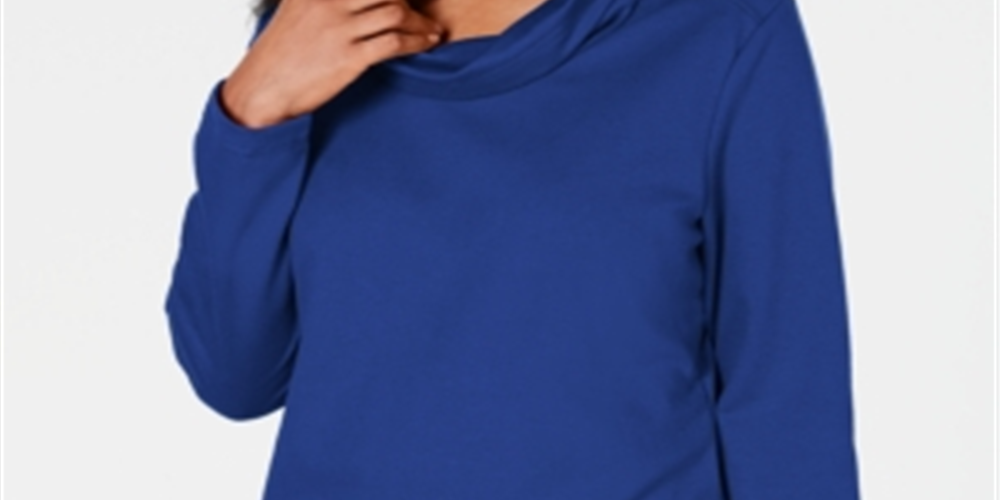 Karen Scott Women's Sport Cowl Neck Top Blue Size X-Large