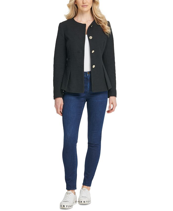 DKNY Women's Collarless Peplum Jacket Black Size 8