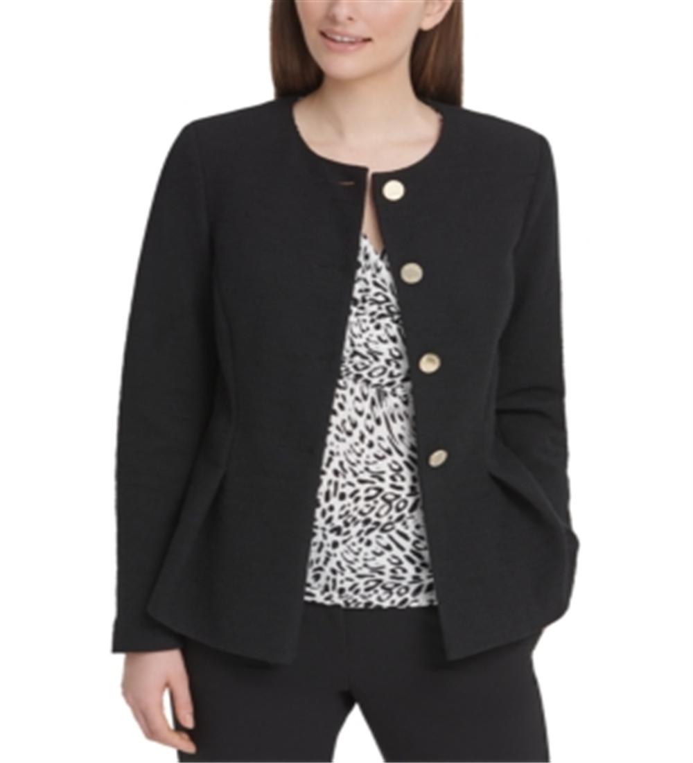 DKNY Women's Collarless Peplum Jacket Black Size 8