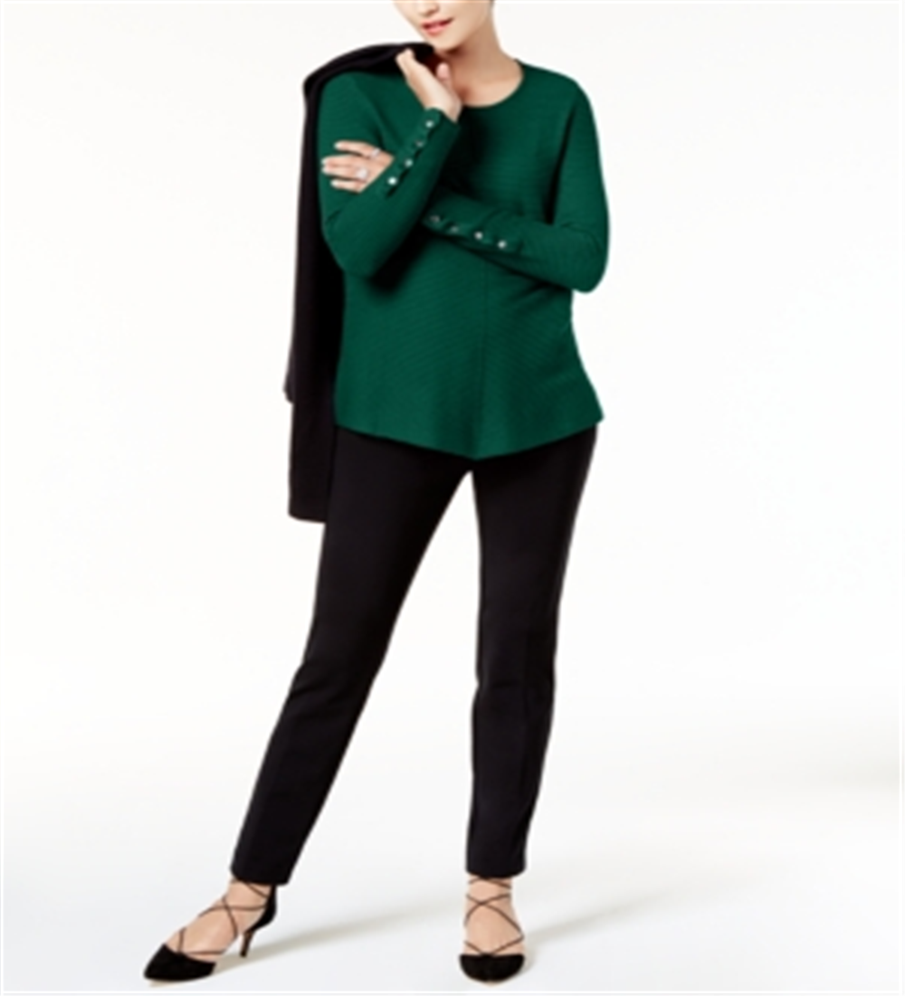 Alfani Women's Ribbed Snap Detail Sweater Green Size XX-Large