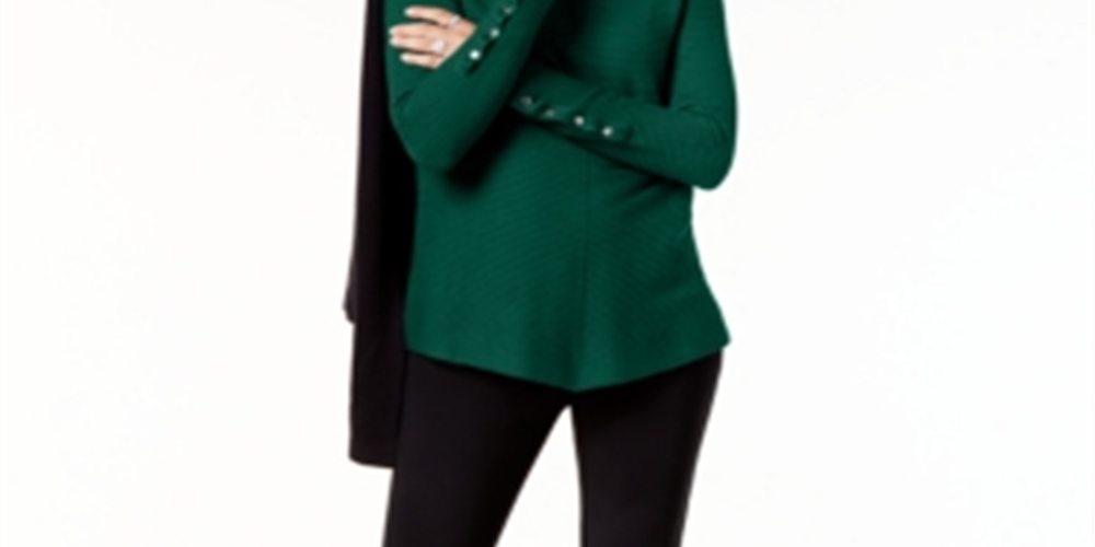 Alfani Women's Ribbed Snap Detail Sweater Green Size XX-Large