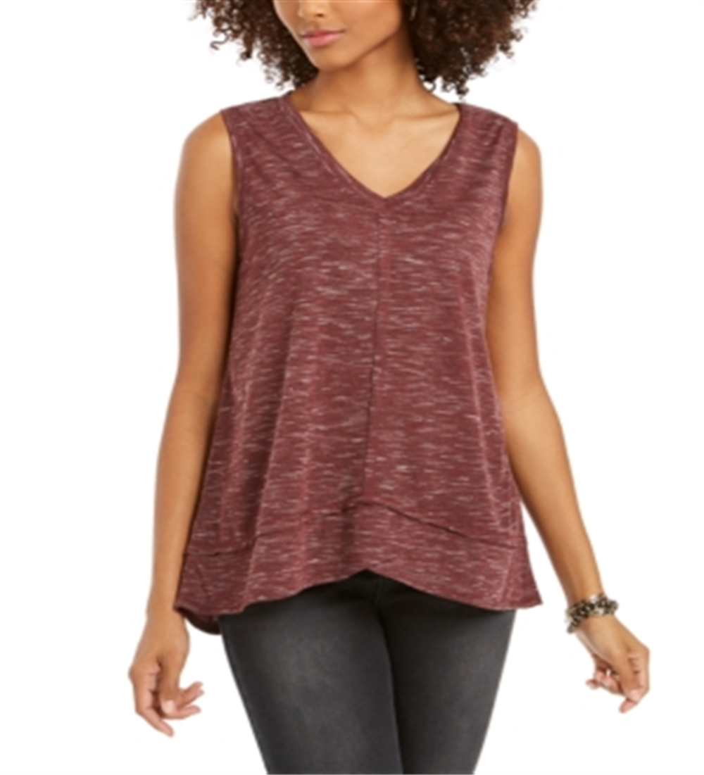 Style & Co Women's V Neck High Low Tank Top Wine Size Small