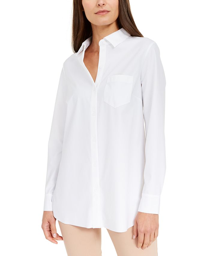 Alfani Women's Long Sleeve Knit Button Front Top White Size Petite S