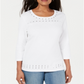 Karen Scott Women's Scoop Neck Studded Top Blue  Size X-Small