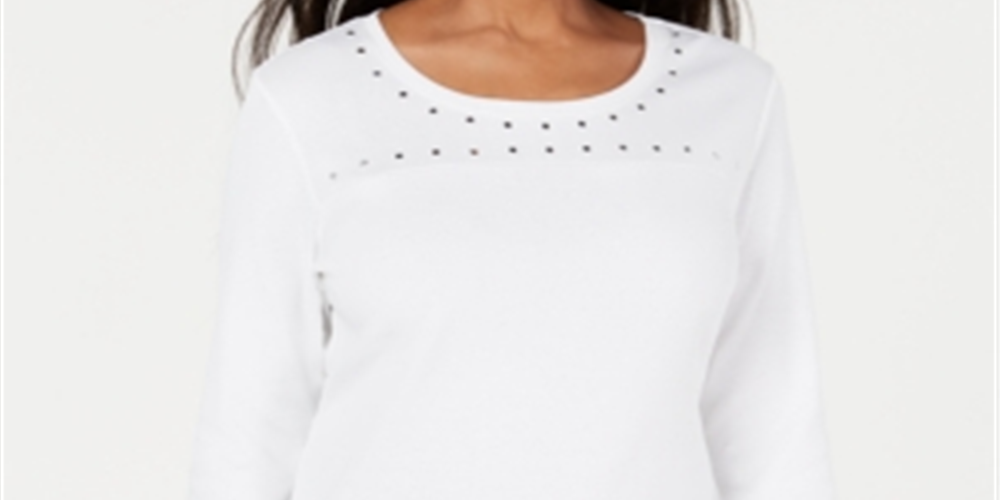 Karen Scott Women's Scoop Neck Studded Top Blue  Size X-Small