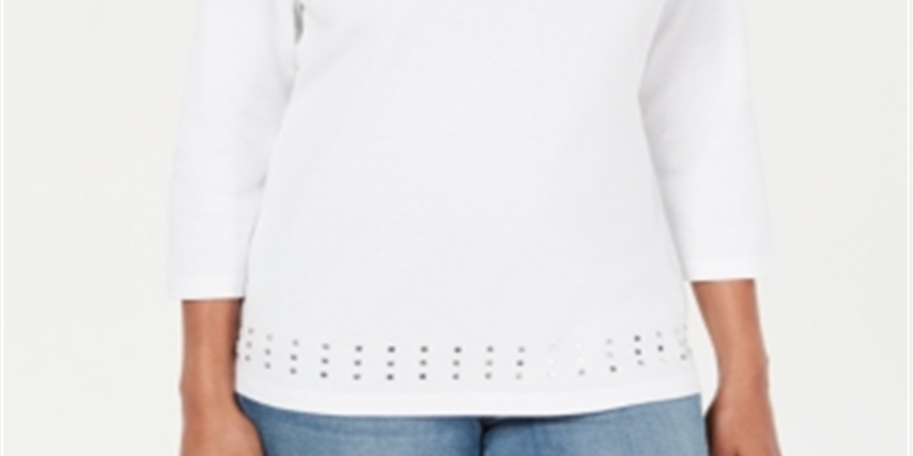 Karen Scott Women's Scoop Neck Studded Top Blue  Size X-Small