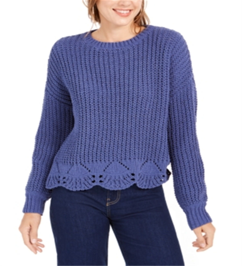 Wynter Junior's Pointelle Hem Chenille Sweater Blue Size X-Large