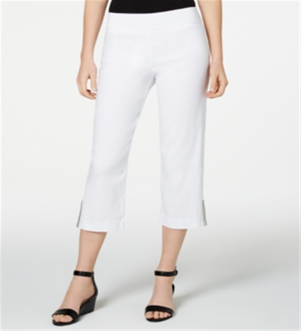 JM Collection Women's Embellished Hem Capri Pants White Size Medium