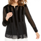 Alfani Women's Velvet Trim Button Front Top Black Size Large