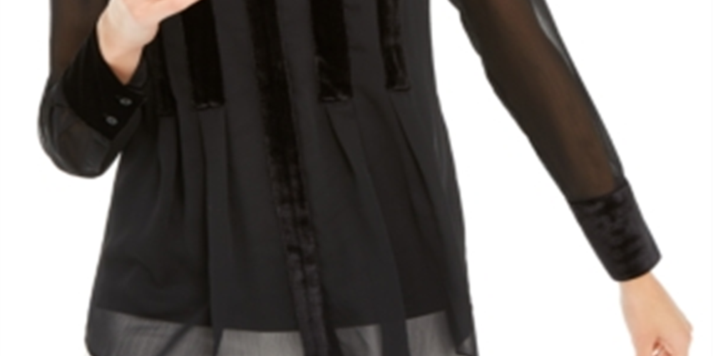 Alfani Women's Velvet Trim Button Front Top Black Size Large