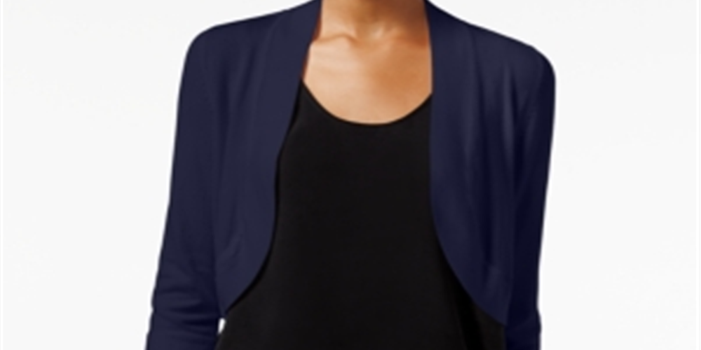 Jessica Howard Women's Shrug 3/4 Sleeve Open Cardigan Top Blue Size Small