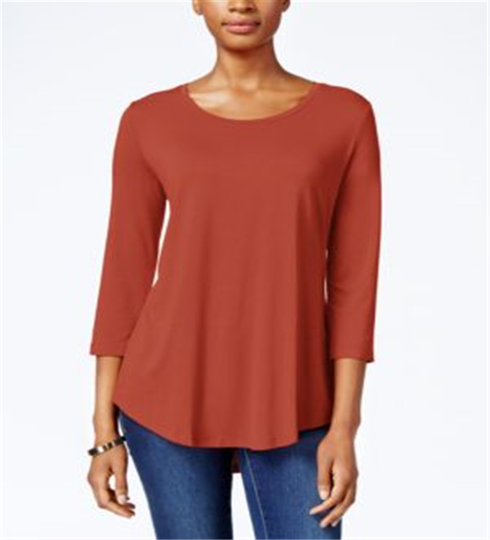 JM Collection Women's Three Quarter Sleeve Top Orange Size PP