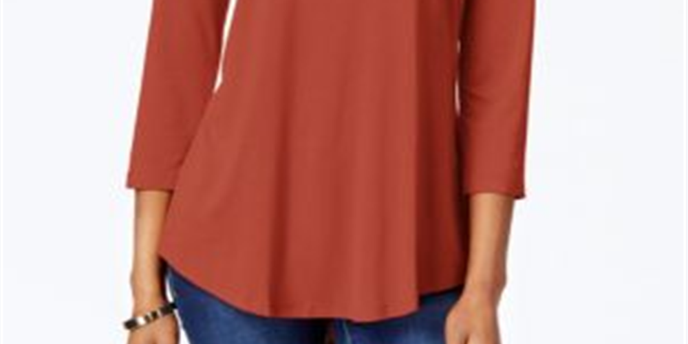 JM Collection Women's Three Quarter Sleeve Top Orange Size PP