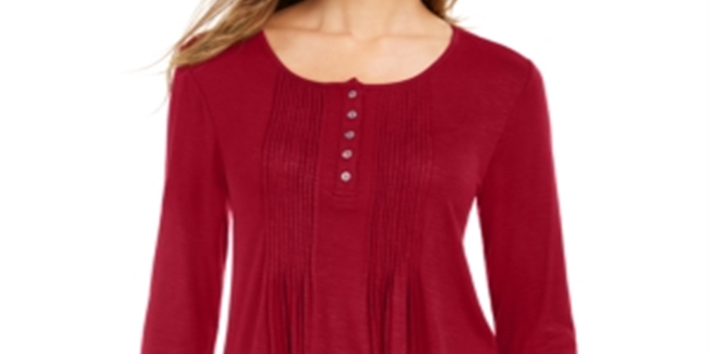 Style & Co Women's Long Sleeve Pintuck Top Red Size M