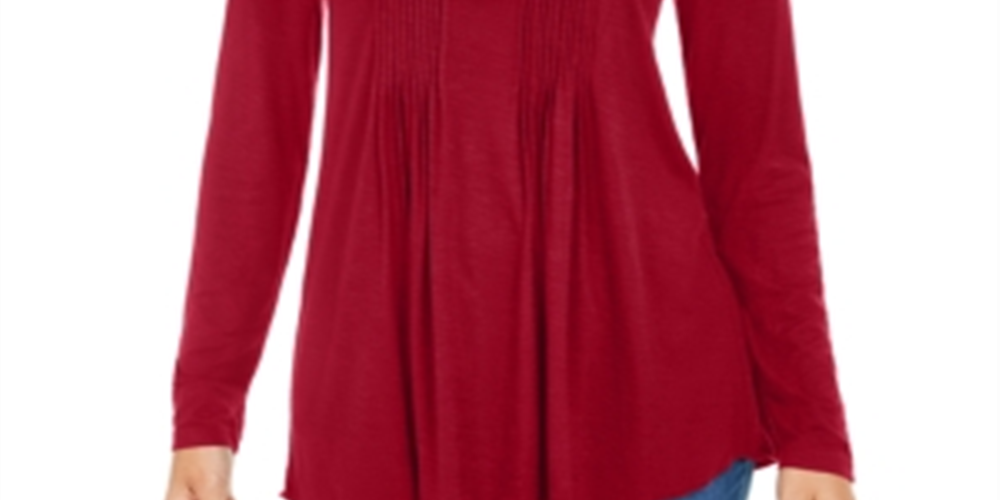 Style & Co Women's Long Sleeve Pintuck Top Red Size M