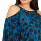 INC International Concepts Women's Plus Printed Cold Shoulder Top Blue Size 0X