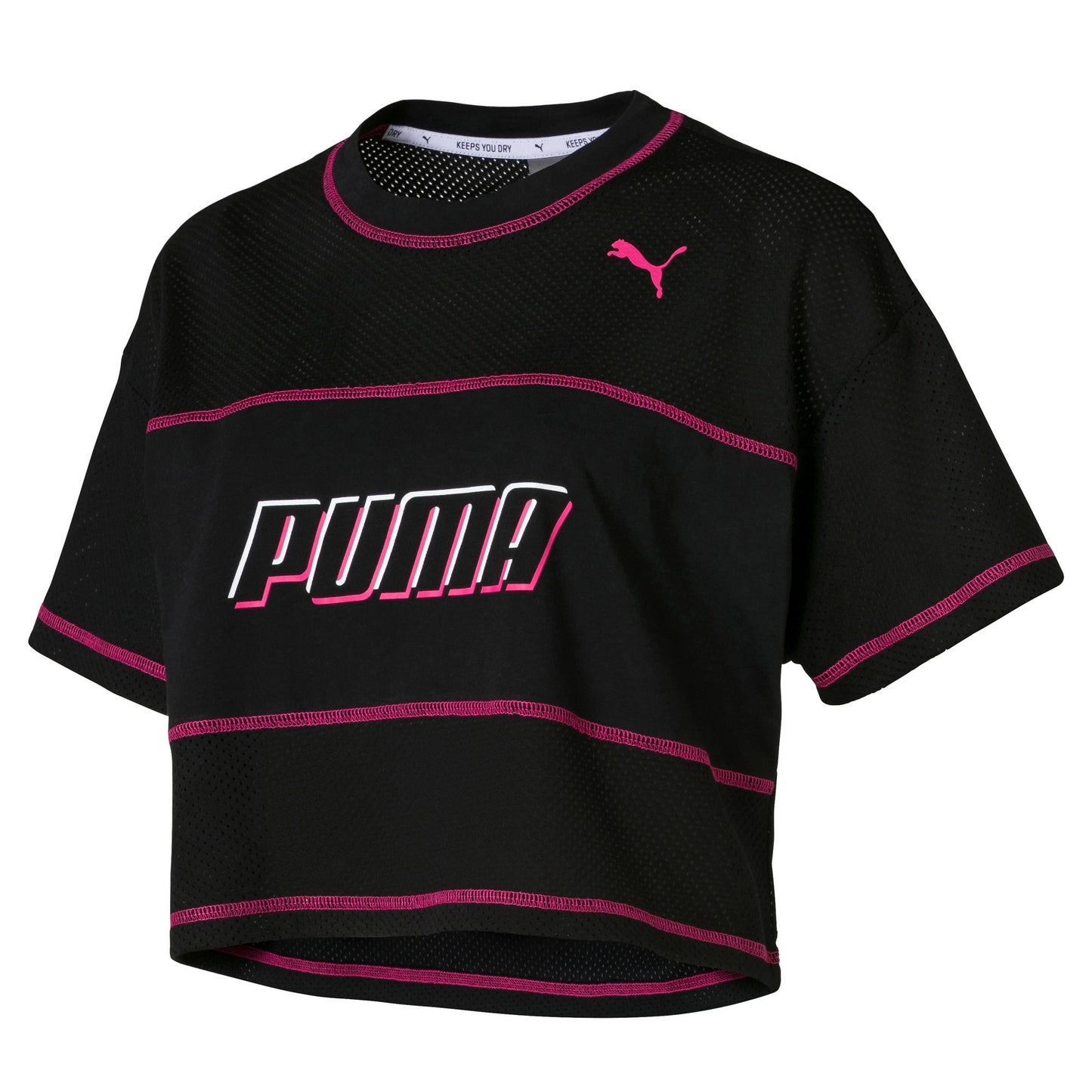 Puma Women's Modern Sports Cotton Mesh Colorblocked Cropped T-Shirt Black Size X-Small