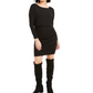 Bar III Women's Long Sleeve Jewel Neck Short Sheath Dress Black Size X-Small