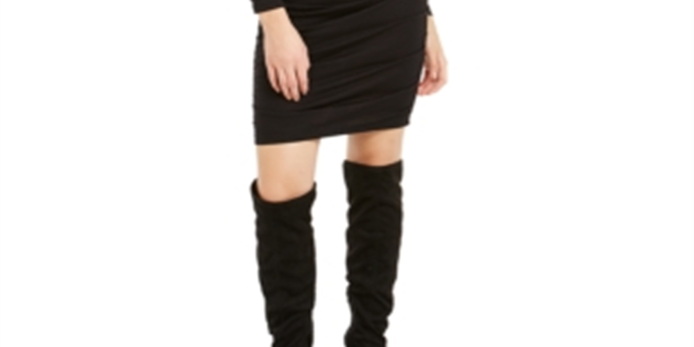 Bar III Women's Long Sleeve Jewel Neck Short Sheath Dress Black Size X-Small