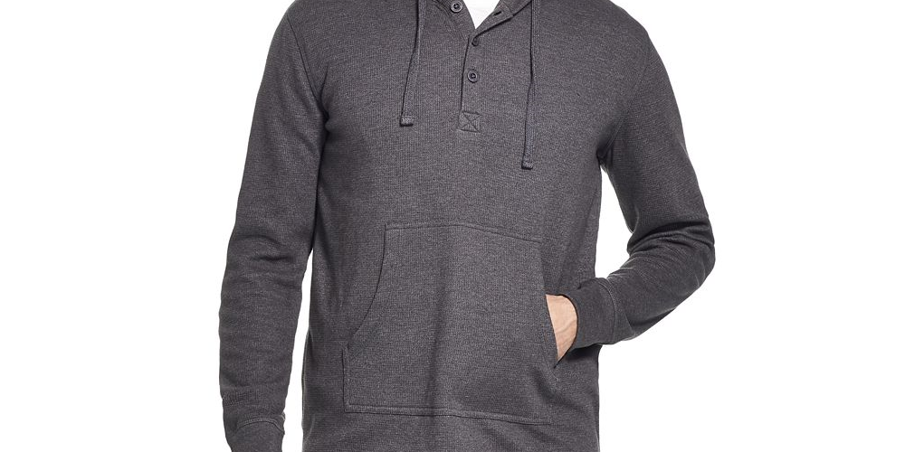 Weatherproof Vintage Men's Textured Button up Hoodie Gray Size L