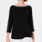 Karen Scott Women's Cotton Studded Boat Neck Top Black Size Petite