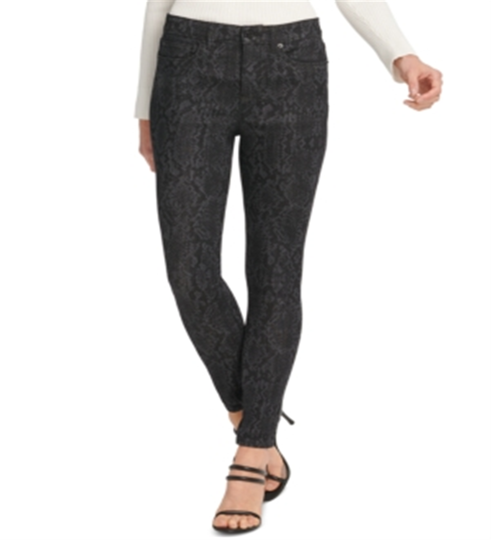 DKNY Women's Snakeskin Print Skinny Stretch Jeans Black Size 29X26