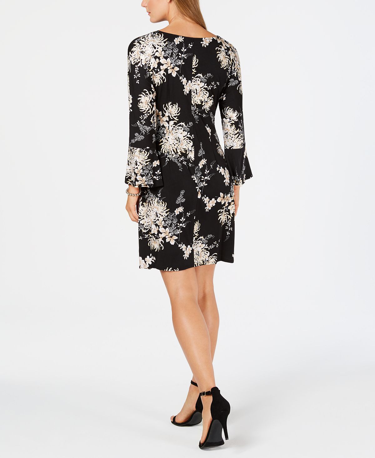Robbie Bee Women's Cocktail Dress Bell Sleeves Floral Black Size -Petite L