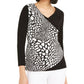 Alfani Women's  Patterned Long Sleeve V Neck Wrap Top Black Size Small