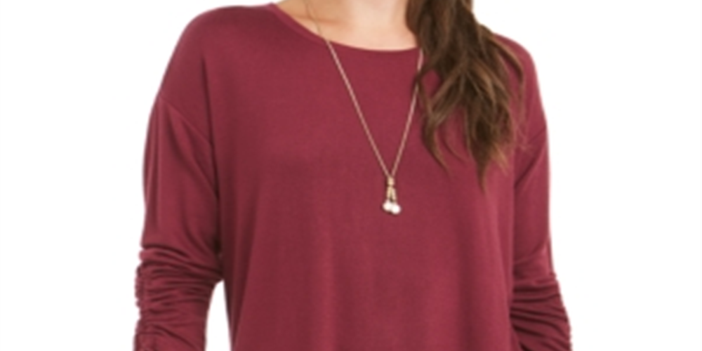 Style & Co Women's Drawstring Tie-Cuff Top Red Size Petite Small