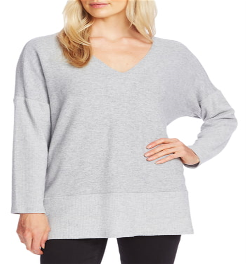 Vince Camuto Women's Brushed Rib Trim Sweater Gray Size Large