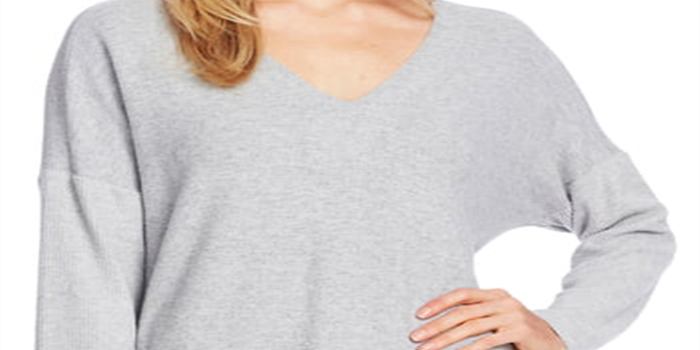 Vince Camuto Women's Brushed Rib Trim Sweater Gray Size Large