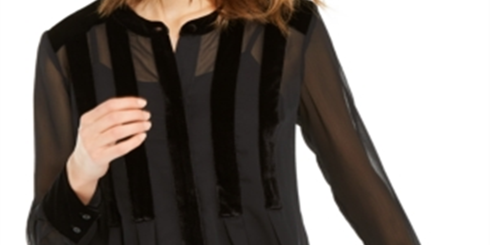 Alfani Women's Velvet Trim Button Front Top Black Size M