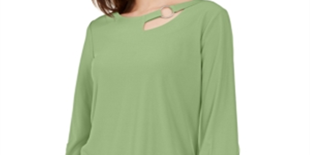 Alfani Women's Cut Out Blouse Green Size Petite S