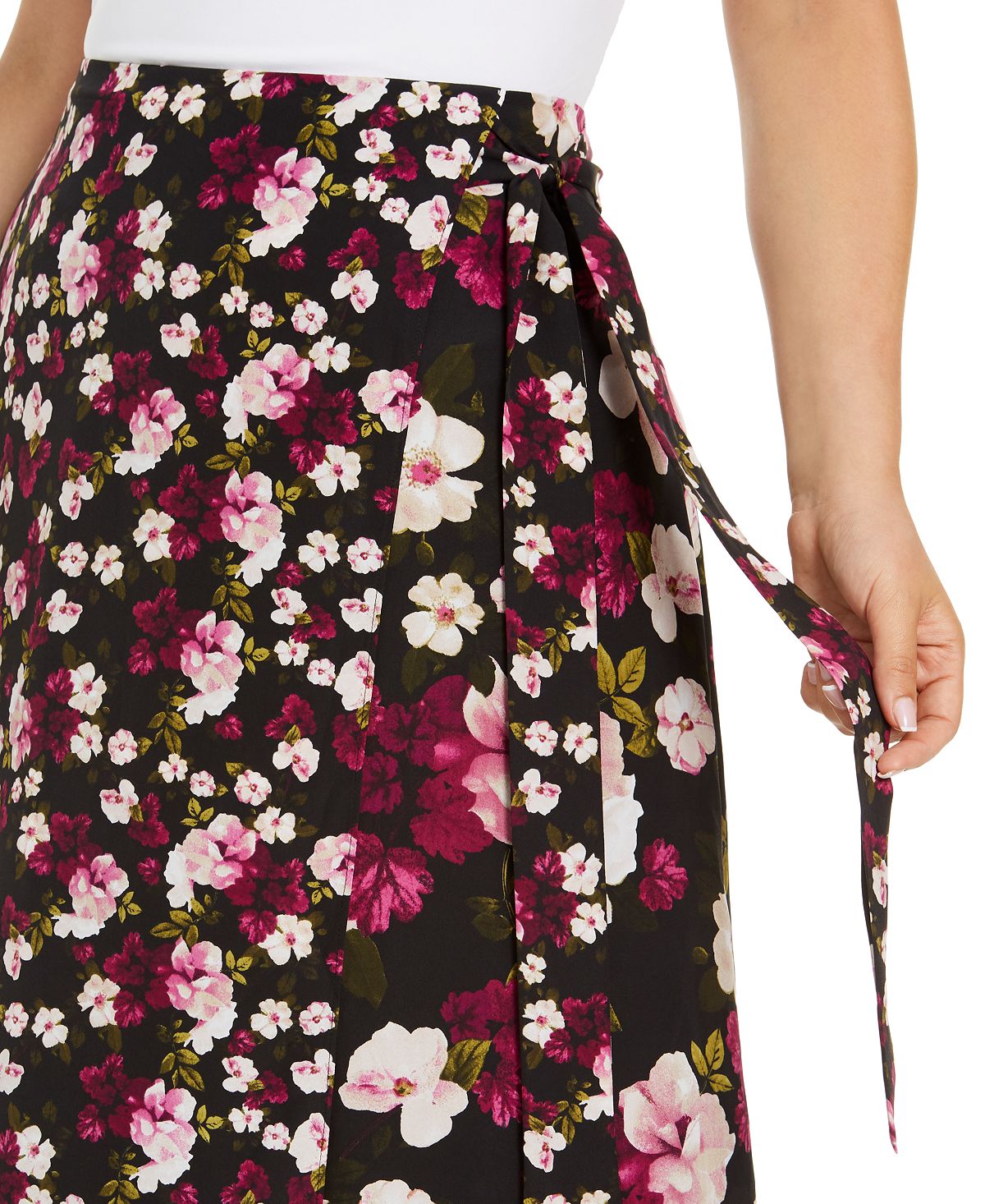 Calvin Klein Women's Plus Floral MIDI Wrap Skirt Black Size 14W