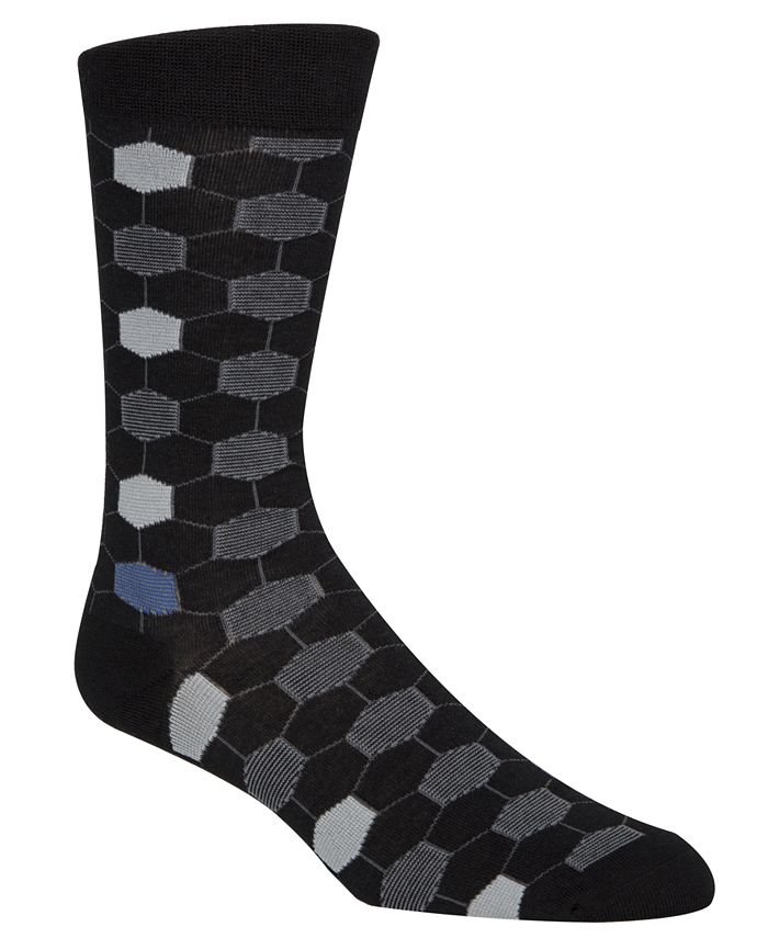 Cole Haan Men's Geometric Dress Crew Socks Black Size 7-12