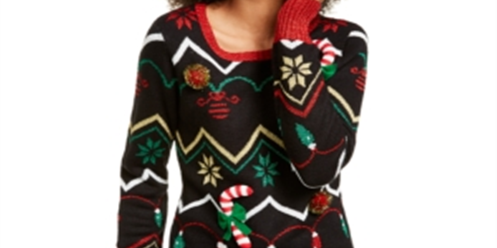 Hooked up By IOT Junior's Holiday Tunic Sweater Black Size M