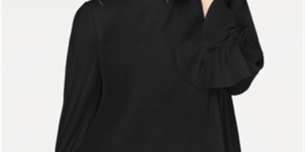 Alfani Women's Textured Stripes Embellished Neck Top Black Size Petite L