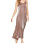 MSK Women's Embellished Spaghetti Strap V Neck Full Length Fit Flare Formal Dress Brown Size Petite Small