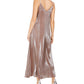 MSK Women's Embellished Spaghetti Strap V Neck Full Length Fit Flare Formal Dress Brown Size Petite Small
